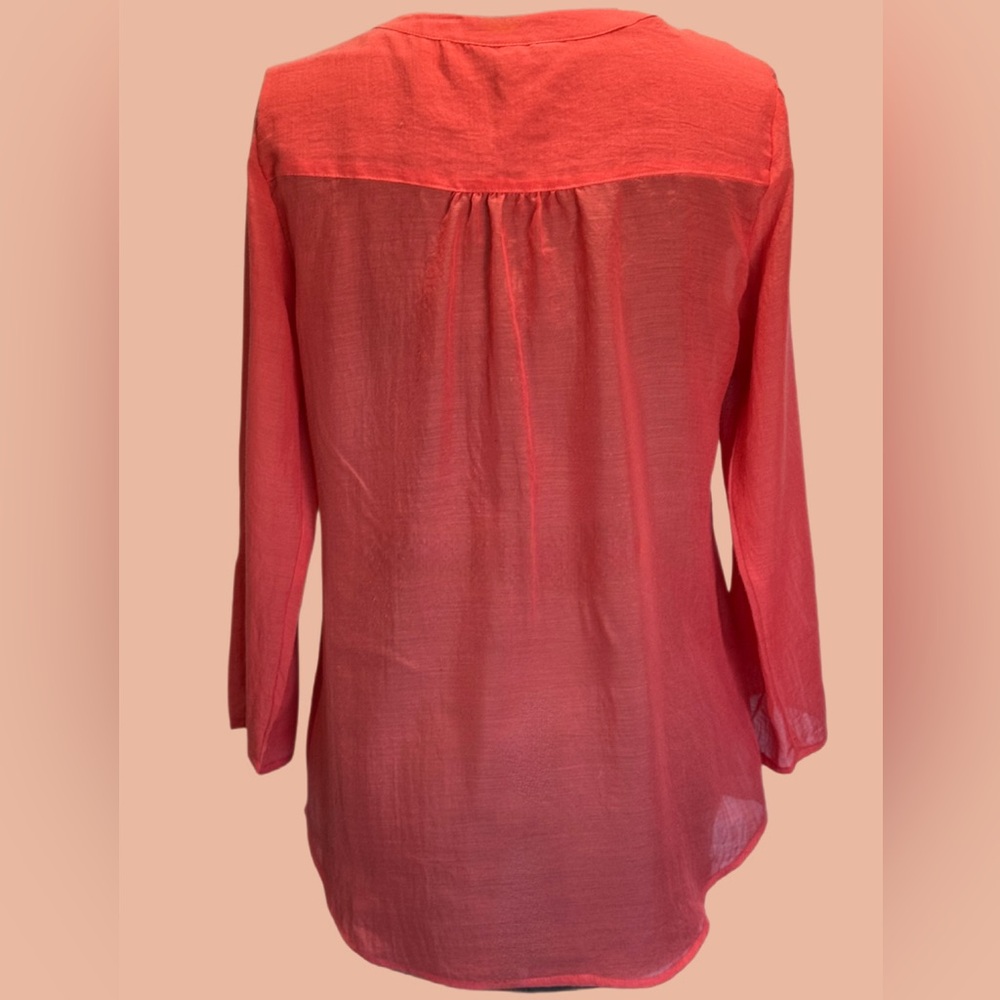 Express Vibrant Coral Blouse with Button Detail - Picture 3 of 6